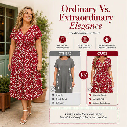 ✨👗Vestido elegante de decote em V com estampado floral para mulher