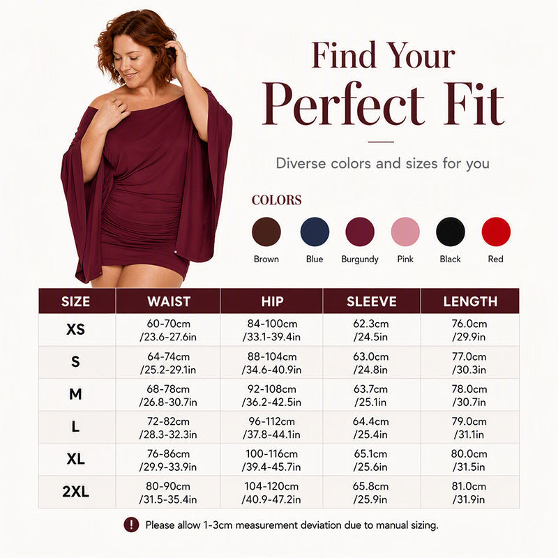 ✨👗Vestido justo feminino com ombros à mostra e mangas em forma de asa de morcego