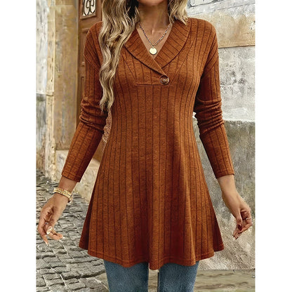 ✨👗Top casual de malha canelada com decote em V para mulher