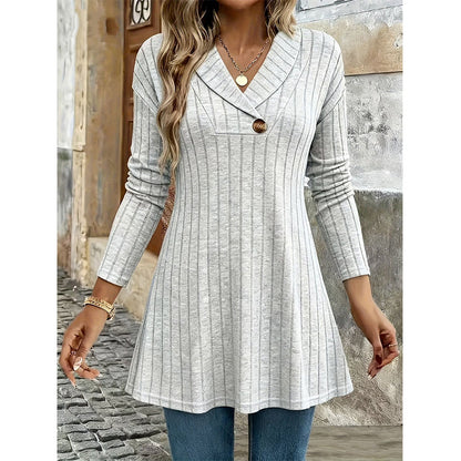 ✨👗Top casual de malha canelada com decote em V para mulher