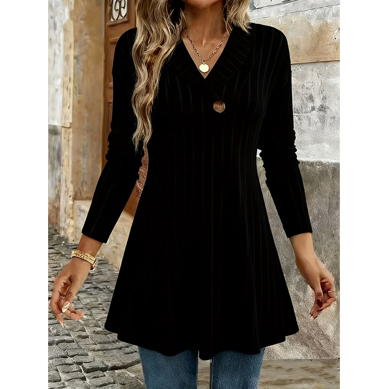 ✨👗Top casual de malha canelada com decote em V para mulher