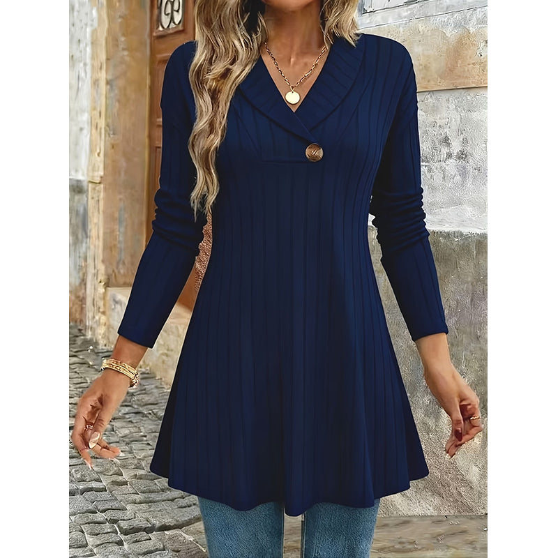 ✨👗Top casual de malha canelada com decote em V para mulher