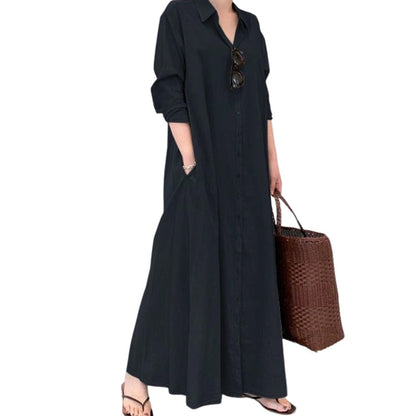 ✨👗Vestido-camisa maxi elegante para mulher