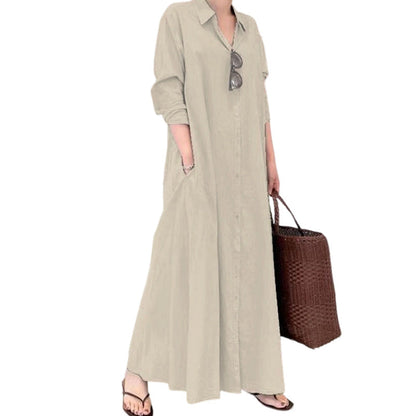 ✨👗Vestido-camisa maxi elegante para mulher