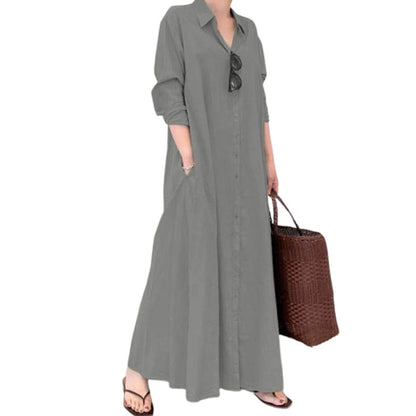 ✨👗Vestido-camisa maxi elegante para mulher