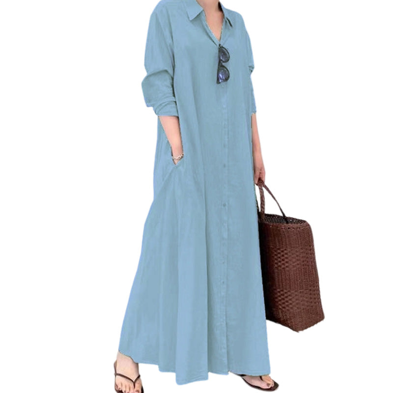 ✨👗Vestido-camisa maxi elegante para mulher