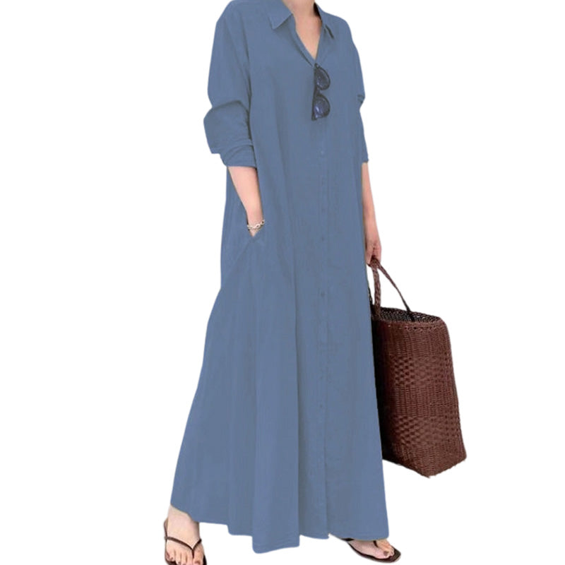 ✨👗Vestido-camisa maxi elegante para mulher