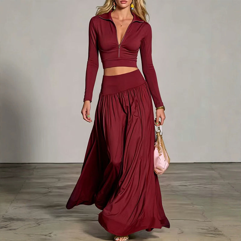 ✨👗Conjunto de top curto e saia maxi para mulher
