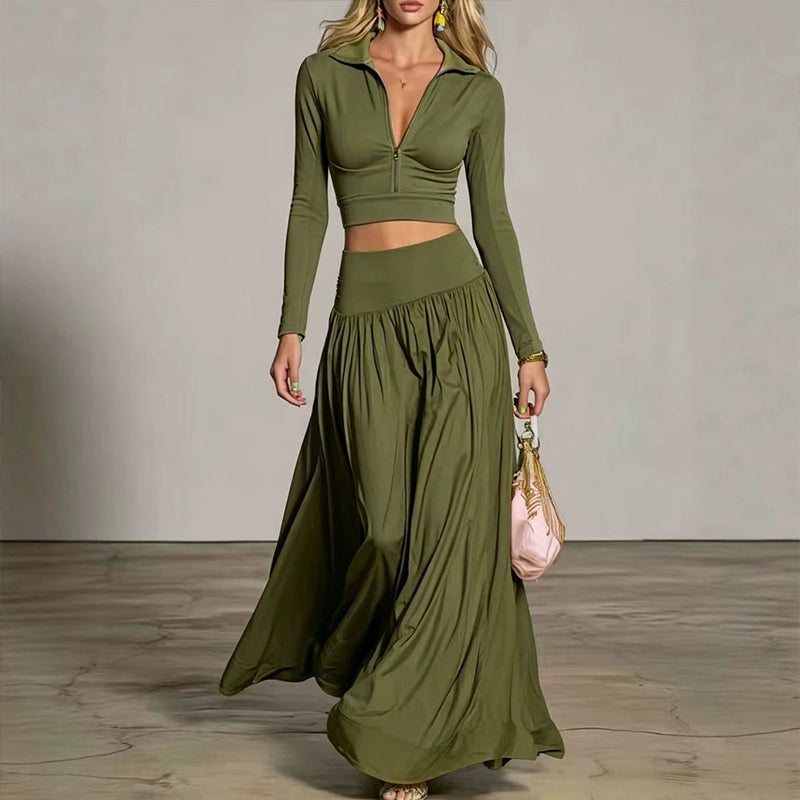✨👗Conjunto de top curto e saia maxi para mulher