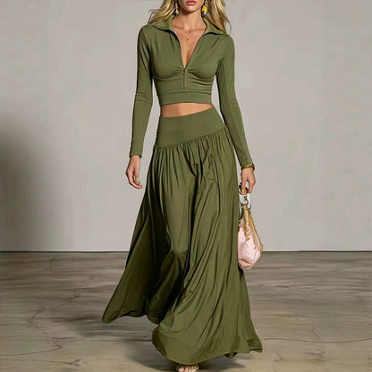 ✨👗Conjunto de top curto e saia maxi para mulher