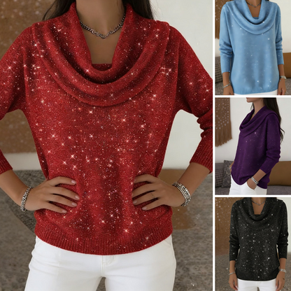 ✨👚Camisola de manga comprida com gola tipo capuz brilhante
