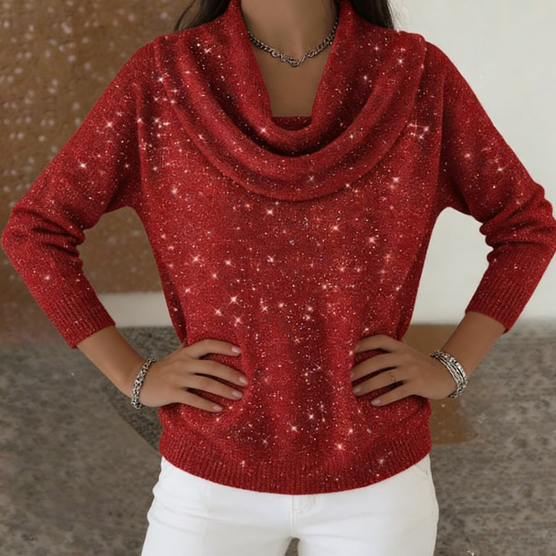 ✨👚Camisola de manga comprida com gola tipo capuz brilhante