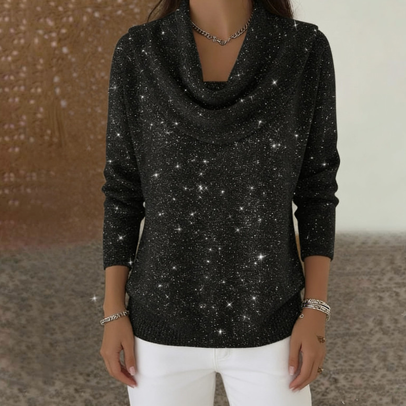✨👚Camisola de manga comprida com gola tipo capuz brilhante