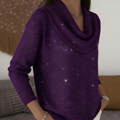 ✨👚Camisola de manga comprida com gola tipo capuz brilhante