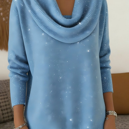 ✨👚Camisola de manga comprida com gola tipo capuz brilhante