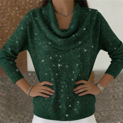 ✨👚Camisola de manga comprida com gola tipo capuz brilhante