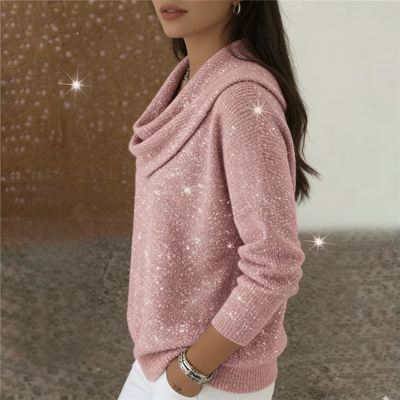✨👚Camisola de manga comprida com gola tipo capuz brilhante