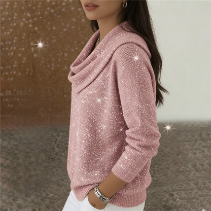 ✨👚Camisola de manga comprida com gola tipo capuz brilhante