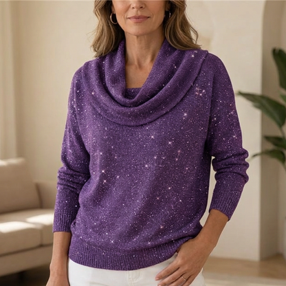 ✨👚Camisola de manga comprida com gola tipo capuz brilhante