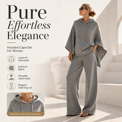 ✨👗Conjunto feminino composto por um top largo com capuz tipo capa e calças de perna larga