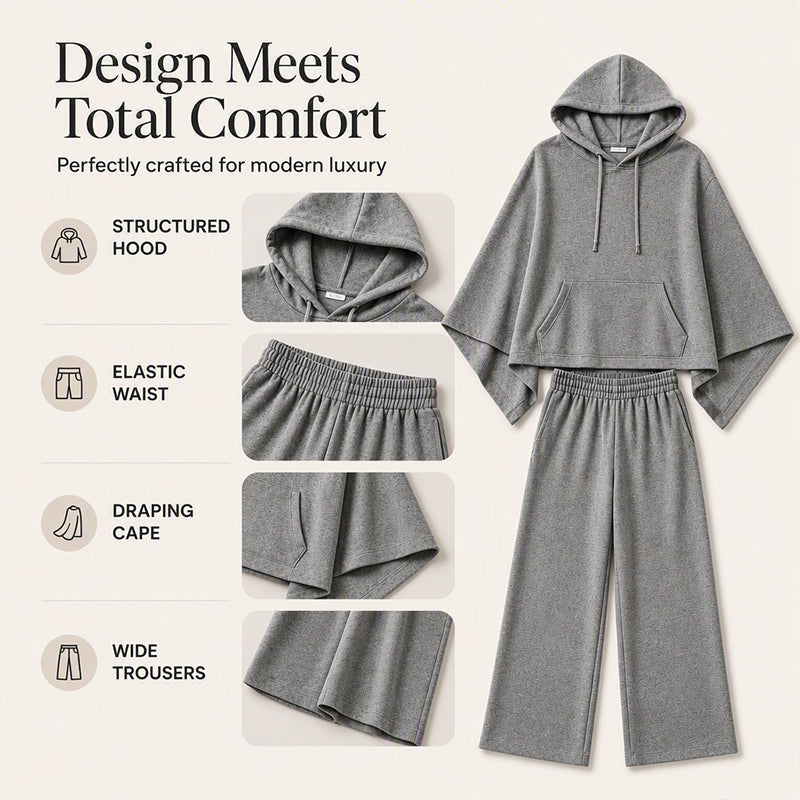 ✨👗Conjunto feminino composto por um top largo com capuz tipo capa e calças de perna larga