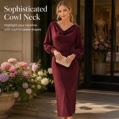 ✨👗Vestido elegante de gola cowl para mulher