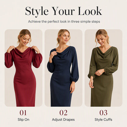 ✨👗Vestido elegante de gola cowl para mulher