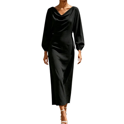 ✨👗Vestido elegante de gola cowl para mulher
