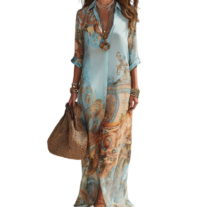 ✨👗Vestido maxi feminino elegante com estampado retro