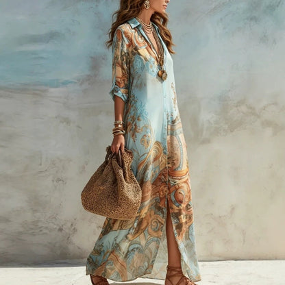 ✨👗Vestido maxi feminino elegante com estampado retro