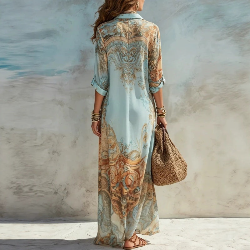 ✨👗Vestido maxi feminino elegante com estampado retro