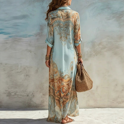✨👗Vestido maxi feminino elegante com estampado retro