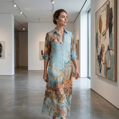 ✨👗Vestido maxi feminino elegante com estampado retro