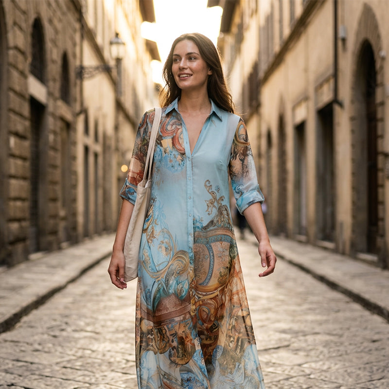 ✨👗Vestido maxi feminino elegante com estampado retro