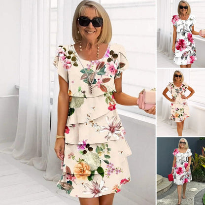 ✨👗Vestido em cascata com estampado floral de várias plantas