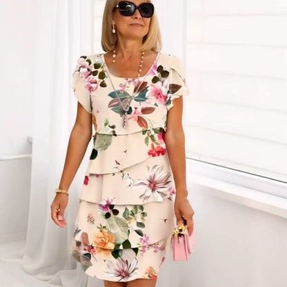 ✨👗Vestido em cascata com estampado floral de várias plantas