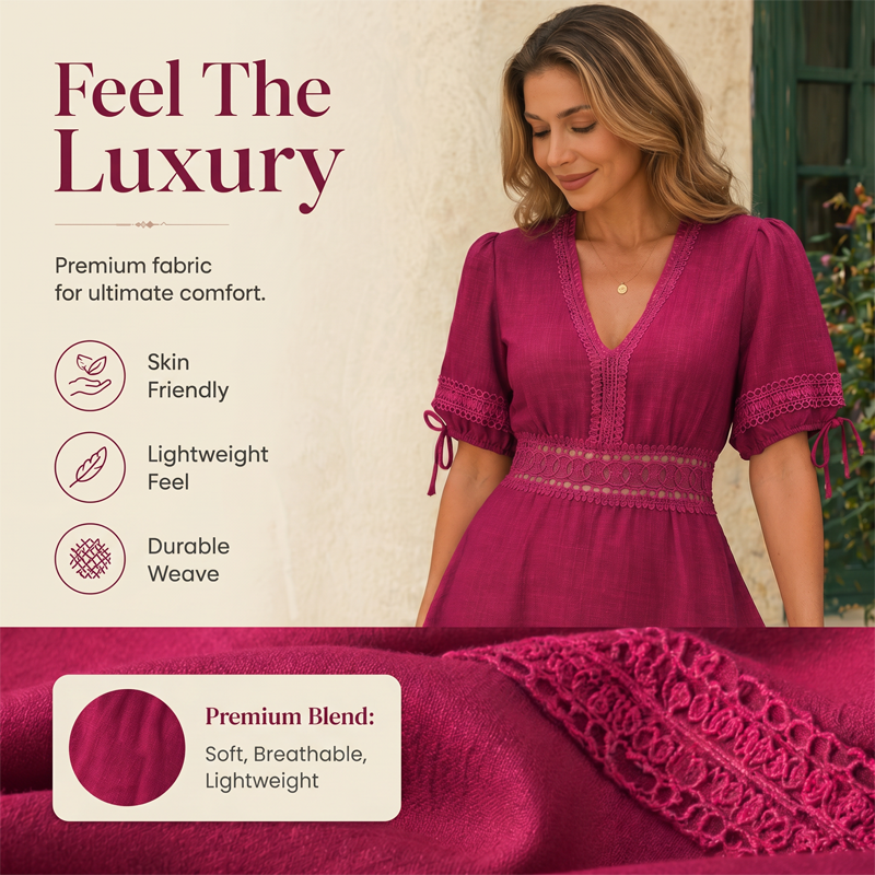 Women's V-Neck Lace Tiered Ruffle Dress