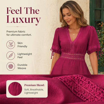 Women's V-Neck Lace Tiered Ruffle Dress