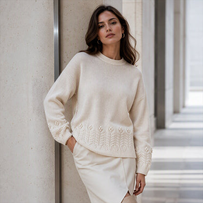 ✨👚Camisola de malha com tranças e gola redonda para mulher
