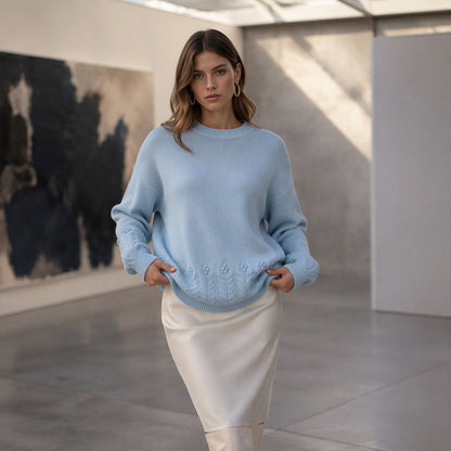✨👚Camisola de malha com tranças e gola redonda para mulher