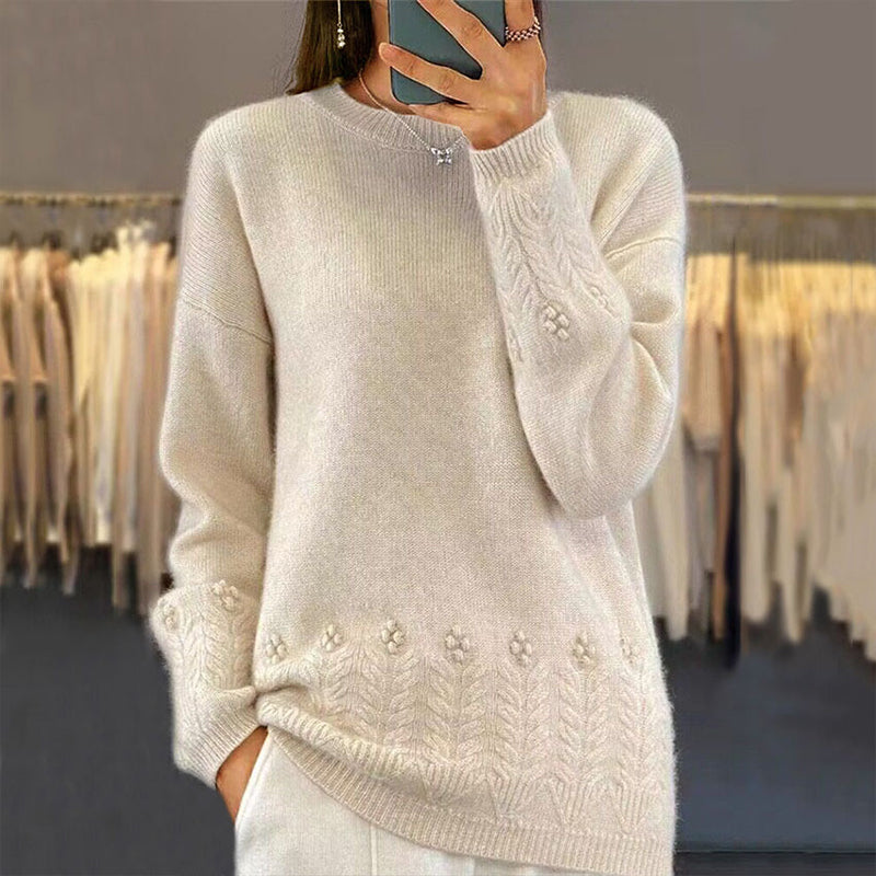 ✨👚Camisola de malha com tranças e gola redonda para mulher