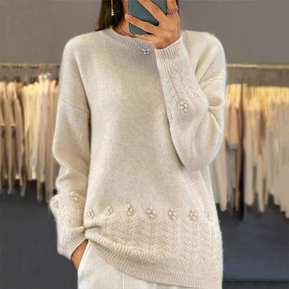 ✨👚Camisola de malha com tranças e gola redonda para mulher