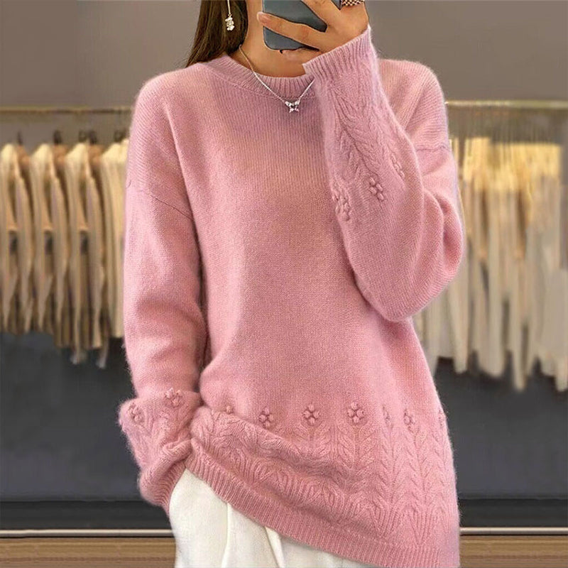 ✨👚Camisola de malha com tranças e gola redonda para mulher