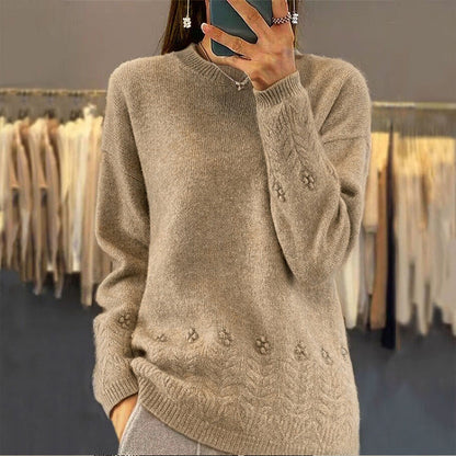 ✨👚Camisola de malha com tranças e gola redonda para mulher