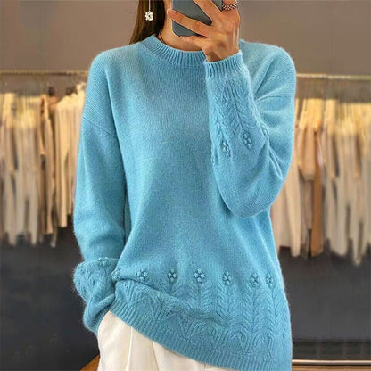 ✨👚Camisola de malha com tranças e gola redonda para mulher