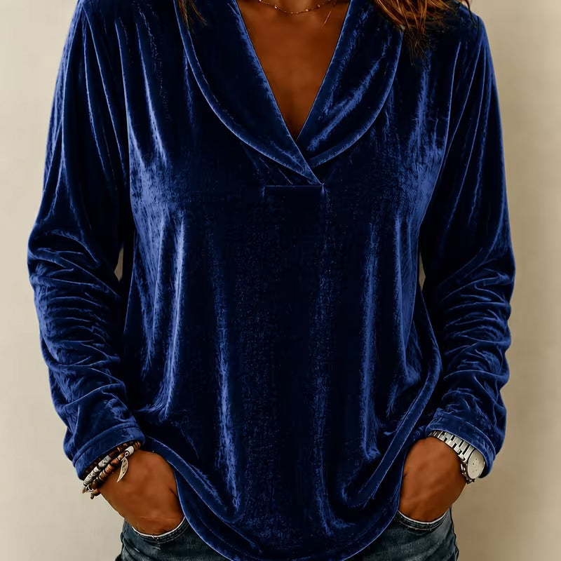 ✨👚Top elegante de veludo com decote em V para mulher
