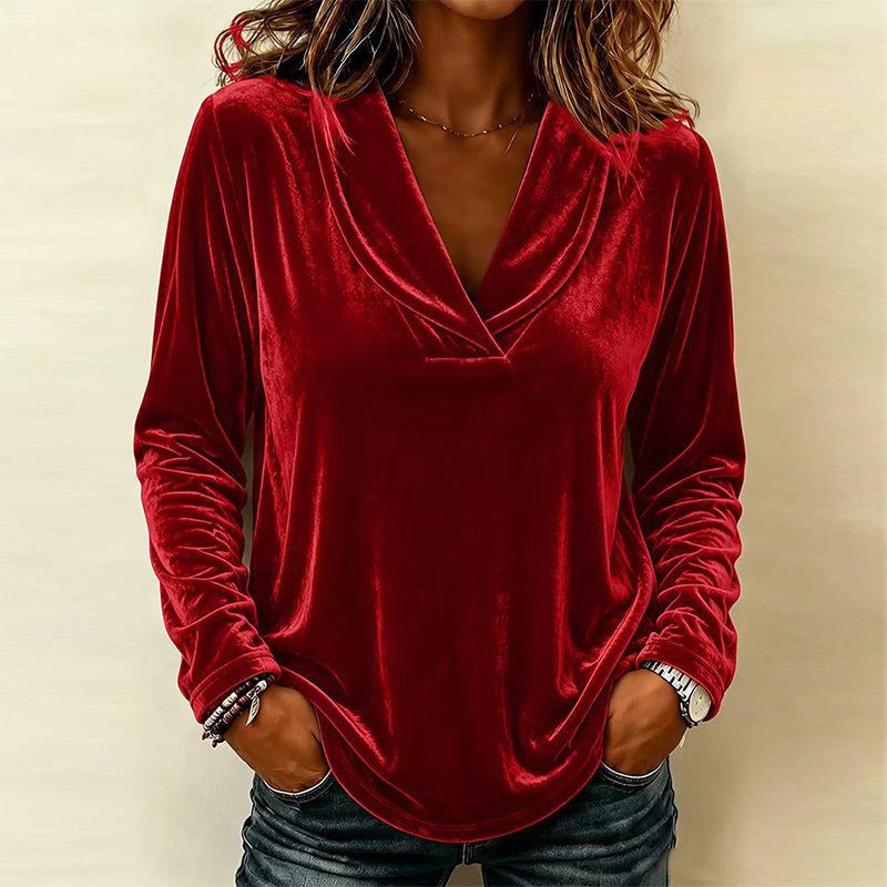 ✨👚Top elegante de veludo com decote em V para mulher