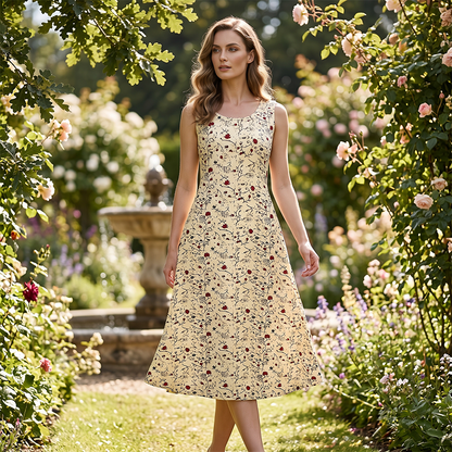 ✨💞Vestido maxi sem mangas com padrão floral e bolsos para mulher