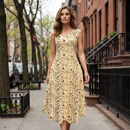 ✨💞Vestido maxi sem mangas com padrão floral e bolsos para mulher