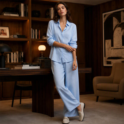 ✨👗Conjunto de camisa casual e calças largas para mulher